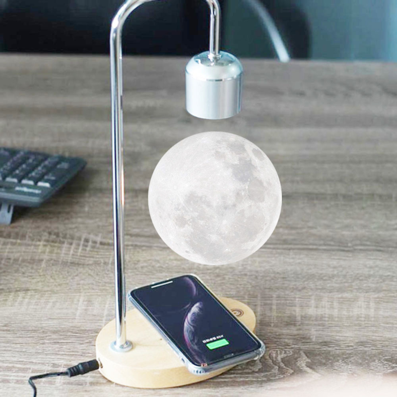 Levitation Moon Lamp: A mesmerizing LED light that hovers and spins in mid-air. This enchanting lamp adds a touch of magic to any space and serves as an excellent night light or home decor piece. The lamp's gooseneck design allows for effortless positioning, while its wireless charging feature keeps your devices powered while basking in the soothing glow of the levitating moonlight.